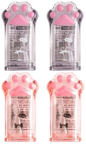 CIYODO Sacapuntas Manuales de Plástico Diseño de Pata de Gato, 4 Unidades (2 Rosa y 2 Gris), Tamaño Pequeño, Papelera Transparente para Estudiantes, Útiles Escolares Kawaii para Oficina