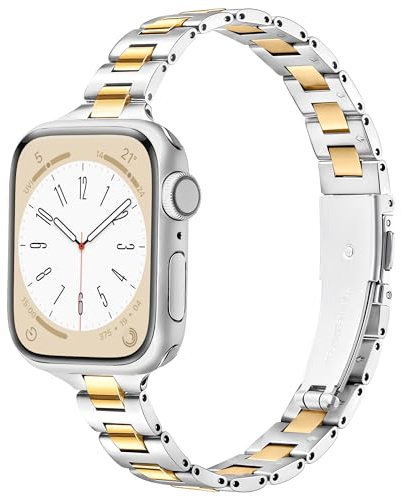 wipalor Metal Slim Fit Apple Watch Straps Women Series 11 10 9 8 7 6 5 4 SE | Ladies Elegant Square-Link Band for Apple Watch Straps 42mm（Series 11 10）41mm 40mm 38mm 42mm（Series 3 2 1）46mm 45mm 44mm 49mm