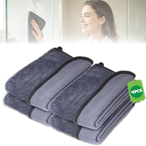 YIGAARUI Magic Cloth-4pcs Super Absorbent Microfiber Bath Wipe Bathroom Magic Cleaning Cloths Microfibre Cleaning Wipe for Removing Water Shiny Twisted Cloth (4)