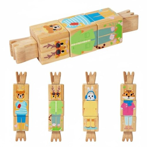 predolo Holz Drehpuzzle Tiere Trainiert Feinmotorik Rotierendes Würfelpuzzle Leicht zu Greifen Drehbares für Babys, Stil 3