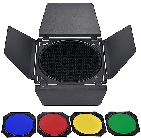 Porte de grange 4 couleurs gel avec grille en nid d'abeille pour réflecteur standard de 17,8 cm accessoire d'éclairage de photographie grille nid d'abeille gel de couleur réflecteur standard