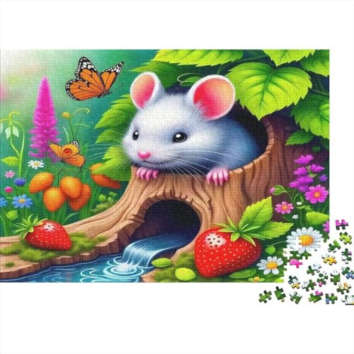 Cute Mice in A Flower Garden with A Tiny House Jigsaw Puzzles Puzzles for Adults Kids. 1000 Pieces Great Gifts Challenge Toy Educational Games Home Decoration for Adults& Kids Age 14 Years Up 70x50cm