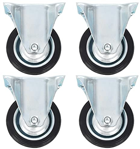 Kaloriko Bockhjul set 4 stycken 75 mm gummihjul med zinkbelagd järnram för verkstad, industri och logistik, styrhjul lastkapacitet 50 kg, ljudlös drift, skonsamt mot golvet
