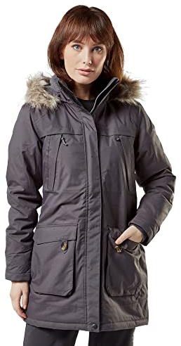 Peter Storm Women’s Paloma Parka Jacket with Faux Fur Lined Hood and 4 Pockets, Waterproof, Insulated (UK, Numeric, 18, Regular, Regular, Grey)