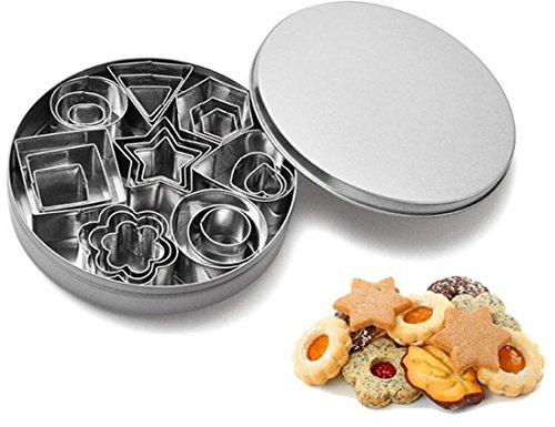 Juego de 24 mini cortadores de galletas, las 8 formas más populares en 3 tamaños diferentes para galletas, glaseado, decoración de tartas, acero inoxidable, plata, 24 paquetes