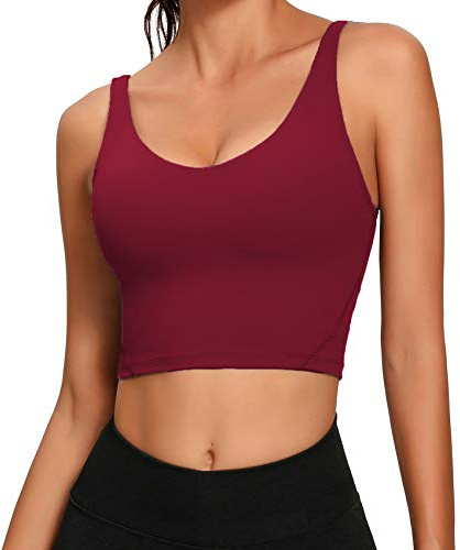 Lemedy Women Sports Bra Longline Crop Tank Top Padded Workout Running Yoga (M, Burgundy)