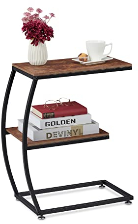 Relaxdays Tavolino Laterale in Stile Industriale, HLP: 57,5x47,5x25 cm, Serviletto da Salotto, Metallo e Legno, Marrone