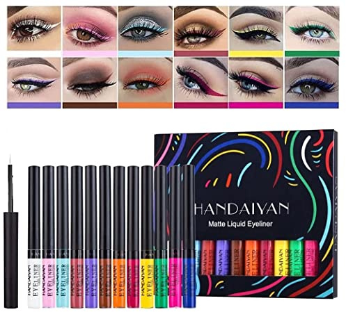 12PCS farbiges Eyeliner-Bleistiftset, matte Liner Langlebige wasserdichte cremige Gel-Eyeliner Weicher Lidschatten, leicht gleitende wischfeste mechanische bunte Eyeliner(A)