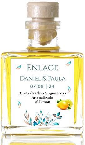Regalos Personalizados, Aceite de oliva virgen extra Personalizado Aromatizados, Regalos Originales, regalo eventos, regalo bodas (A.O.V.E Aromatizado al Limón, 48 Botellas)