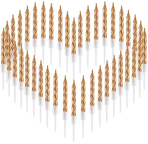 FIHODONE 40 candele di compleanno, a spirale, per torte, candele, per compleanno, ragazza, ragazzo, decorazione di compleanno, matrimonio, festa, torta (oro champagne)