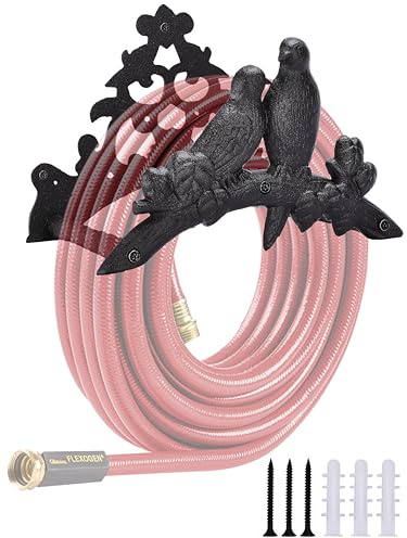 Noa Store Garden Hose Holder - Decorative Wrought Iron Wall-Mounted Hose Organizer - Heavy-Duty Wall Mount Water Hose Holder - Hook Rack for Water Hose - Outdoor Hose Holder - H8xL10xW5.7 inches