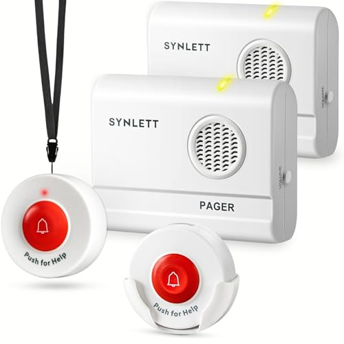SYNLETT Boutons d'appel et téléavertisseur pour Soignant, sans Fil, pour Patients, Personnes âgées, infirmières, Alarme de lit, prévention des Chutes, Urgence