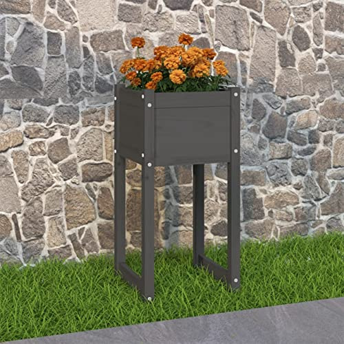 Homgoday Fioriera Grigliato per Giardino, Fioriera Grigio 40x40x81 cm in Legno Massello di Pino, Fioriera Grigliato per Giardino, Fioriera da Esterno,Fioriera Balcone