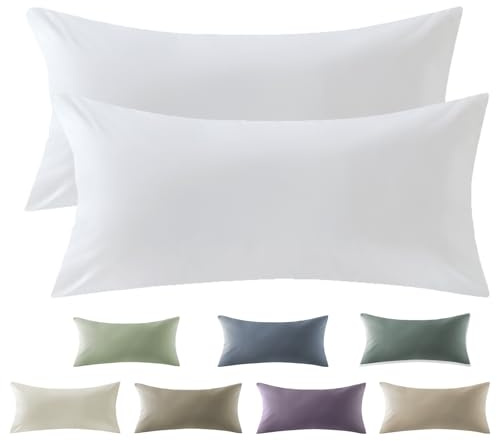 SOULFUL Satin Kissenbezug 40x80 Baumwolle Kissenbezüge 2 Teilig Weiß | Satin Kissenbezüge 2 Teilig mit Reißverschluss,ÖkoTex Zertifiziert, Weich und Bequem