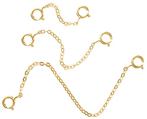 LIFKOME Extensores De Cadena De Plata S925 Para Collares y Pulseras, Color Dorado, Pack 3 Piezas (3cm, 5cm, 8cm), Ajustables Para Fabricación y Reparación De Joyas, Uso Diario y Bricolaje