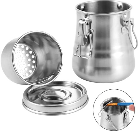 YAYODS Detergente portatile per pennelli in acciaio inox, 10 x 9 cm, dispositivo di pulizia per pennelli con guarnizione in gomma, tazza con filtro per filtri, accessori per colori ad olio per vari