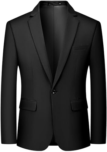MAGE MALE Men's One Button Suit Jacket Elegant Solid Color Blazers Slim Fit Lightweight Sport Coats Blazer Black