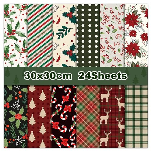 Weihnachtsmuster-Papierblock, rot, grün, strukturiert, doppelseitig, gefaltet, flach, Weihnachts-Bastelpapier für DIY-Hintergrund, Kartenherstellung, Scrapbooking, Fotoalbum