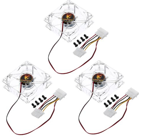 sourcing map 3Pcs Clear Computer Case Fan 1800RPM 80mm 4 Pin Red LED Silent Cooling Fan 4 LED 12V for Desktop Computer Radiators with 12 Screws