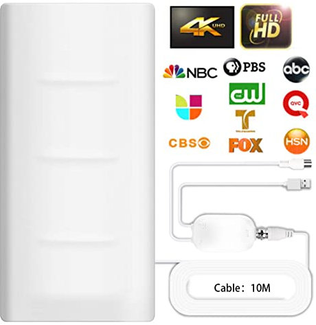 2025 Antenne TV Intérieure et Extérieure Puissante, Antenne HDTV Numérique à Portée de Réception 600 KM, Prend en Charge 4K 1080p Tous Les Téléviseurs Anciens et Intelligents, 10 Mètres Câble Coaxial
