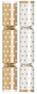 RSW 50 x 10 Inch Gold Star Christmas Crackers – Catering Bulk Pack – Elegant Gold & White Crackers with Hat, Joke & Gift – Perfect for Christmas Parties & Dining Tables