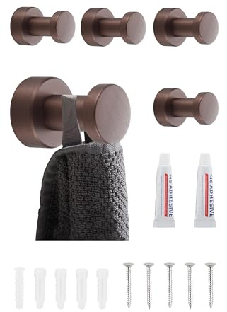 BGL Wandhaken Roségold - Set mit 5 Stück | Rostfreie Metall- Handtuchhaken für Bad & Küche | Selbstklebend oder zur Wandmontage