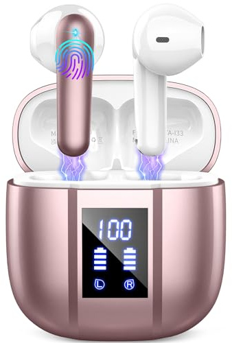 Nerunsa Bluetooth Kopfhörer, 50 Std Spielzeit Kabellose Kopfhörer, Kopfhörer Kabellos Bluetooth 5.4 HiFi Stereo, In Ear Kopfhörer mit ENC Noise Cancelling Mics, IP7 Wasserdicht Ohrhörer, USB-C