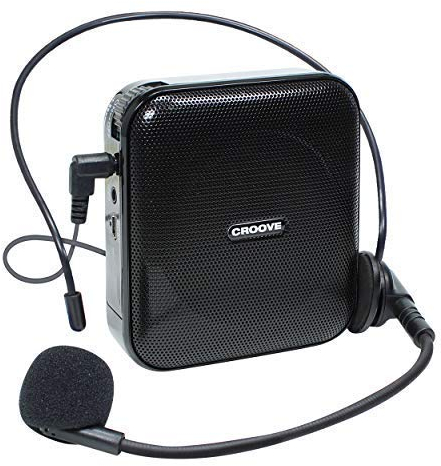 Croove Wiederaufladbarer tragbarer Sprachverstärker, 10 Stunden Akkulaufzeit, Headset-Mikrofon und Lautsprecher, Umhängeband und Gürtelclip im Lieferumfang enthalten, deckt über 3300 m² ab, ideal für