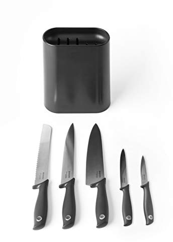 Brabantia - Bloc de couteaux plus 5 couteaux - d'office, tout usage, à pain, du chef et de cuisine - Dark Grey