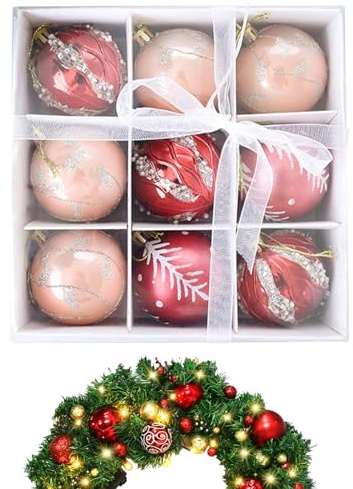 Ornamenti per palline di Natale infrangibili, decorazione per albero di Natale, 6 cm, 8 cm, sfera di Natale, dipinta in massa con spago per decorazione di albero, cortile, giardino, piscina, festa in