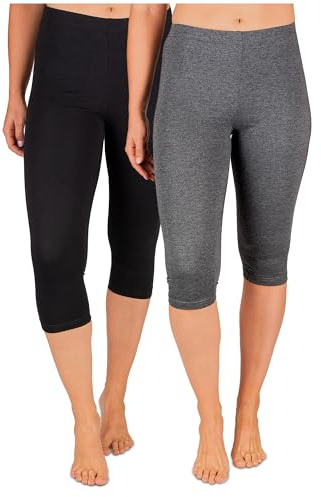 SES Leggings Capri para mujer, paquete de 2 unidades, de algodón/opacos para mujer, mallas capri elásticas, 3/4 de largo, algodón, con ajuste perfecto, Negro/Antracita Heather, 34-36