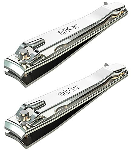 firiKer 2PCS Stainless Steel Nail Clippers,Professional Fingernail Clipper and Toenail Clipper, Wide Easy Press Lever Nail Cutter with Swing Out Nail Cleaner/File for Men and Women