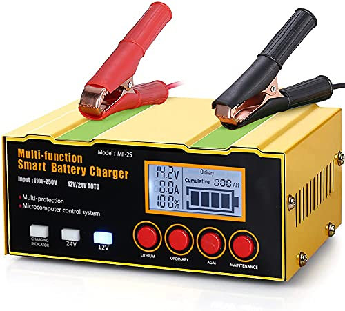 12A Ladegeräte für Autobatterien, 12V/24V Intelligentes Ladegerät Autobatterie mit LCD Bildschirm, Ladegerät Auto und Motorrad, Batteriepfleger mit Rekonditionierungsmodus und AGM