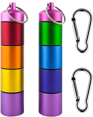 TEAHOOR Small Portable Metal Pill Organizer Case Keychain, Stackable Waterproof Travel Cute Pill Box Holder,Aluminum Alloy Pill Container,Compartment for Holding Supplements, Vitamins and Medicine
