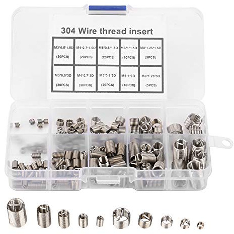 Tyenaza Insert de réparation de Filetage, kit d'insert de réparation de Filetage SS304 M3-M8 Inserts filetés hélicoïdaux enveloppés de Fil d'acier Inoxydable, 150 pièces