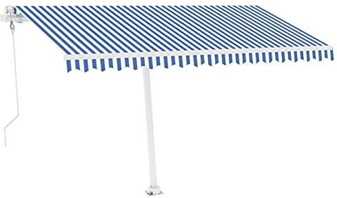 Tidyard Standmarkise Automatisch Balkonmarkise UV-beständig und wasserdicht Terrassemarkise Standfuß 360° drehbar Spannmarkise Garten-Sonnenschutz Gartenmarkise Innenhöfenmarkise 450x350 cm Blau/Weiß