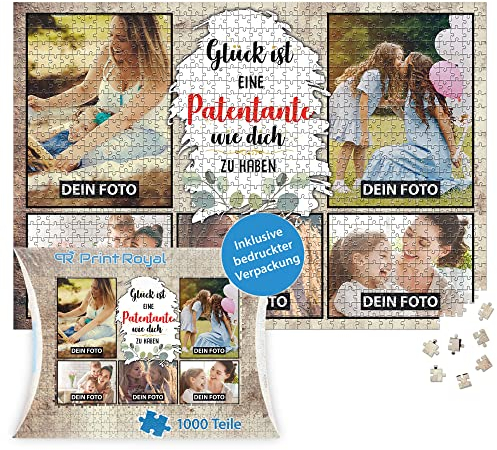 PR Print Royal Foto-Puzzle mit 5 Fotos Bedrucken - Glück ist eine Patentante wie Dich zu haben - Collagen-Puzzle selber gestalten für die Patentante - 1000 Teile inkl. hochwertiger Kartonverpackung