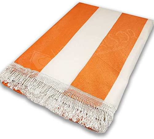 Home Tresor - Tenda da Sole per Esterno con Anelli e Ganci | Tenda da Sole Fantasia a Righe Bianco Arancio per Verande Balconi Camper Misura cm. (200 x 300)