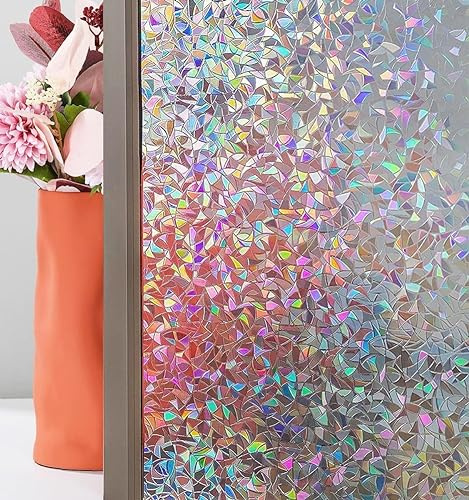 Cinbee 3D Fensterfolie Selbsthaftend Regenbogen Folie Fenster Blickdicht Dekorfolie Bunt (Transparent - Bruchglas, 75x200)