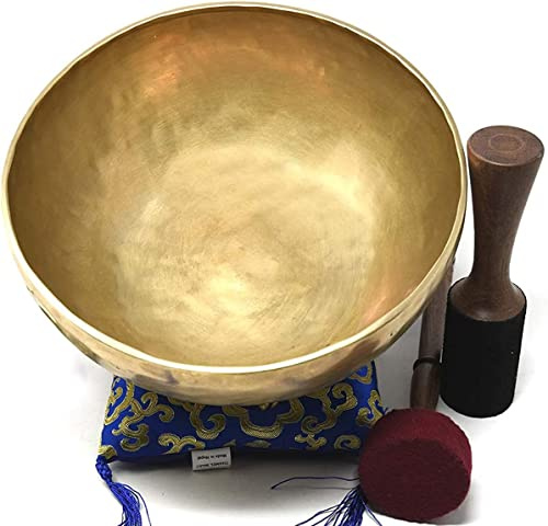 10 Large Master Healing Hand hammered Tibetan Singing Bowl ~ Great for Meditation, Yoga, Sound Bath, Mindfulness, Relaxation ~ Cushion, Wooden Mallet & Drumstick Included