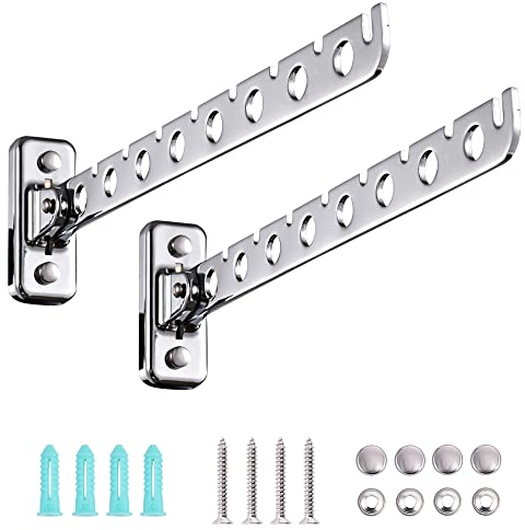 Wall Mount Clothes Hanger Rack - Laundry Room Folding Swing Arm Dryer With Stainless Steel Hooks - 2 Pack