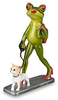 formano wunderschöne Froschdame,Lady mit Hund beim Gassi gehen ca. 17 cm groß,Froschhausen
