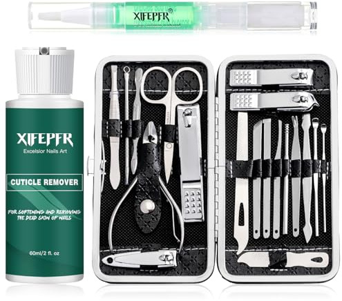 XIFEPFR Kit Manucure - Crème Remover de Cuticules, Kit Pédicure 19 Pièces, Kit Toilettage Professionnel Avec Étui Voyage Noir, Kit Ongles Acier Inoxydable Pour Hommes Et Femmes, Cadeaux Pour Femmes