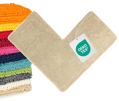 WohnDirect Eckbadematte 100x100 cm Beige – Für Eckduschen | Speziell für Eckduschen: umschließt den Duschbereich beidseitig