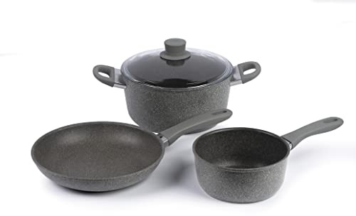 Ballarini Murano - Set di pentole 3 pezzi, made in italy, rivestimento antiaderente a 5 strati, resistente ai graffi, manici in silicone + indicatore Thermopoint Incluso: pentola + coperchio
