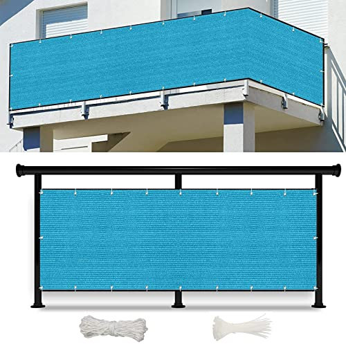 YUANZHI Balkon Sichtschutz Balkonabdeckung 85 x 750 cm Windschutz Staubschutz Gartenzaun Balkonzaun mit Ösen und Kordel für Gartenanlagen, Camping, Himmelblau