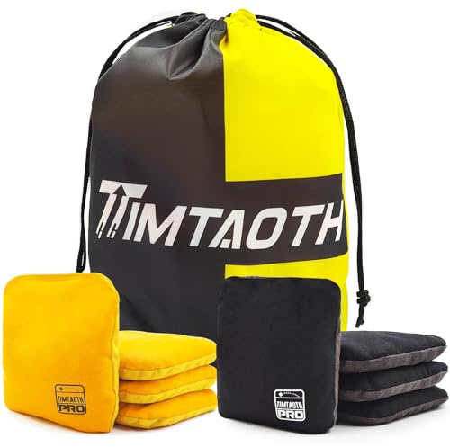 Timtaoth Doppelseitige Maisloch-Beutel, professionelle Cornhole Bags, 8 Stück, reguläre Größe, Gewicht, Pro Maisloch-Sitzsack, glatt und haftend, Schwarz und Gelb