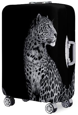 Hixingo Elastisch Kofferhülle Kofferschutzhülle, Leopard Druck 3D Koffer Schutzhülle Staubdichte Reisekoffer Hülle Trolley Case Schutzhülle Reisegepäckabdeckung (Schwarz,XL (30-32 Zoll))