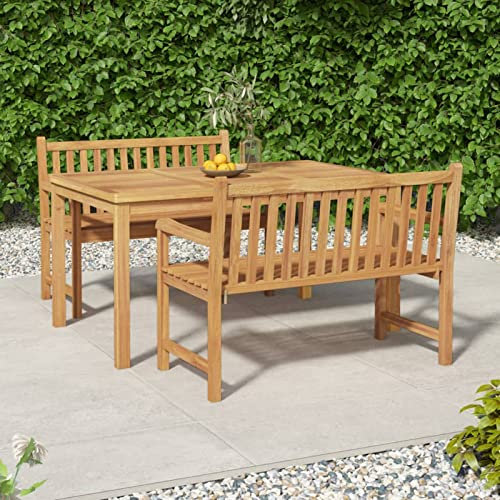 Homgoday Set da pranzo per giardino 3 pezzi in legno massello di teak, sedia tavolo cucina esterno terrazza patio balcone mobili tipo 15