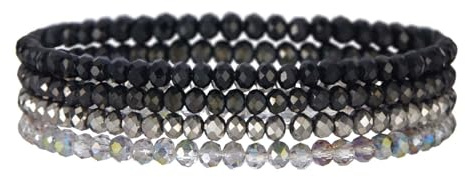 LOCCY Damen Kristall Perlen Armband Mehrschichtiges Steine Armband Boho Modeschmuck Armbands Damen Schwarz (schwarz)